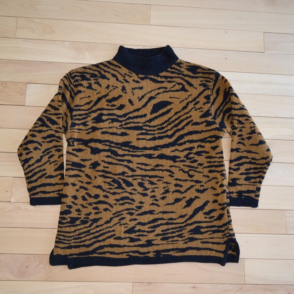 Vintage Express Tricot Leopard Cheetah Print Mock Neck Sweater Size Medium